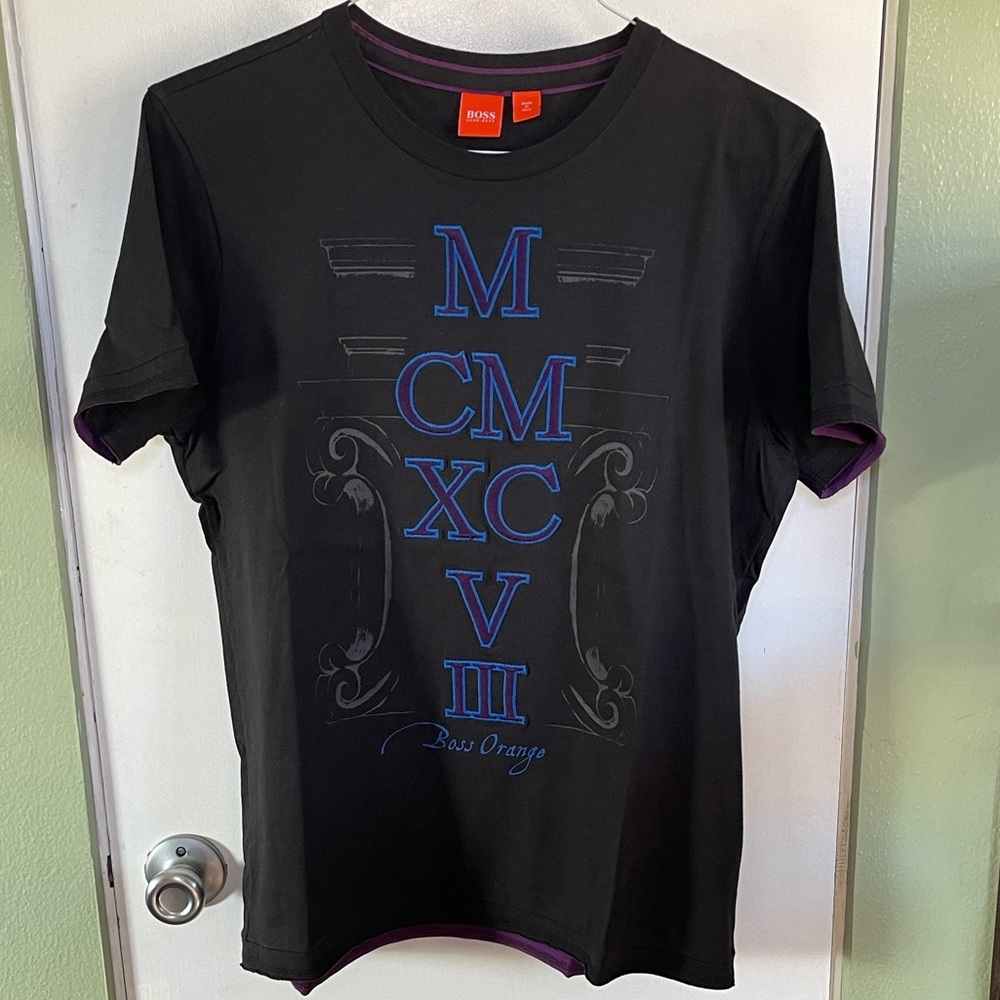 Hugo Boss Black Tee with Blue Roman Numerals